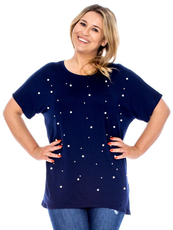 Wholesale Navy blue blouse with pearls PLUS SIZE