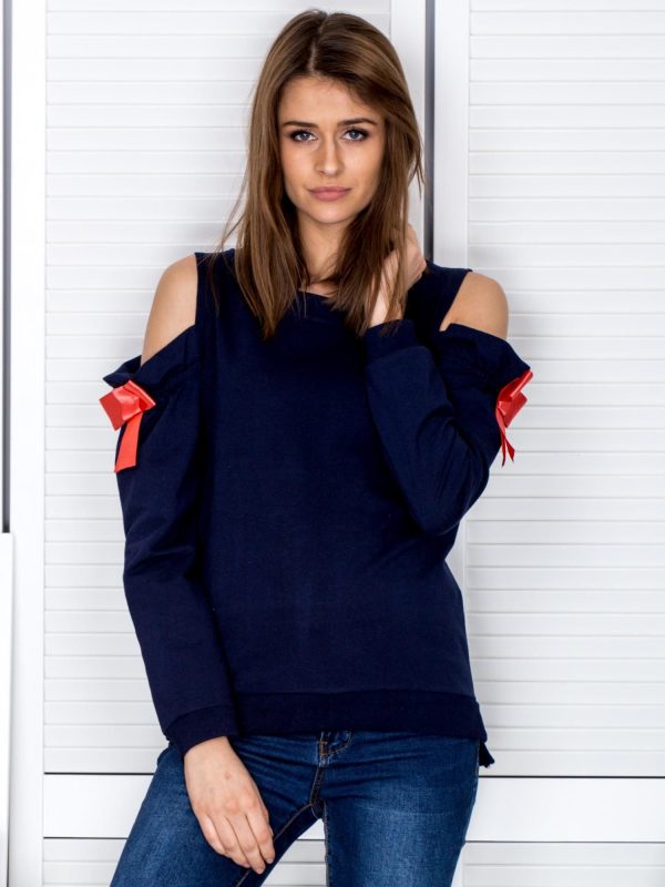 Wholesale Navy blue cut out sweatshirt with ribbons