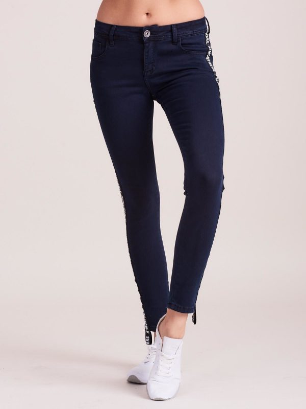 Wholesale Navy blue jeans with stripe