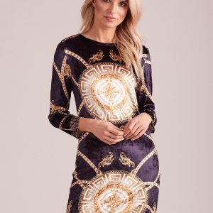 Wholesale Patterned velour dress black