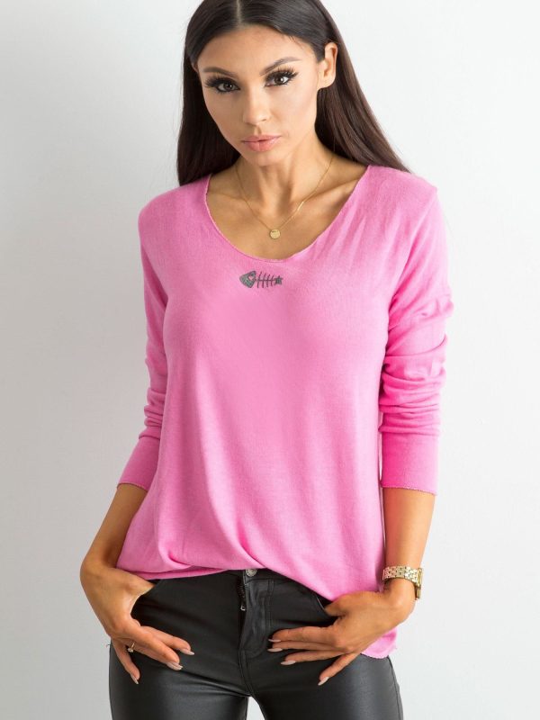 Wholesale Loose Long Sleeve Blouse Pink