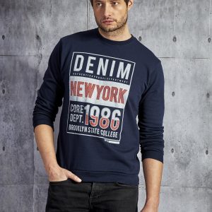 Wholesale Men's sweatshirt with urban print navy blue