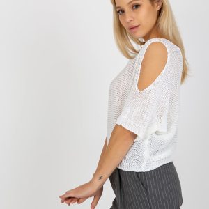 Wholesale Ecru Off Shoulder Short Sleeve Sweater