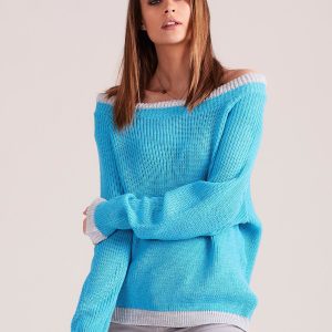 Wholesale Blue Oversized Off Shoulder Sweater