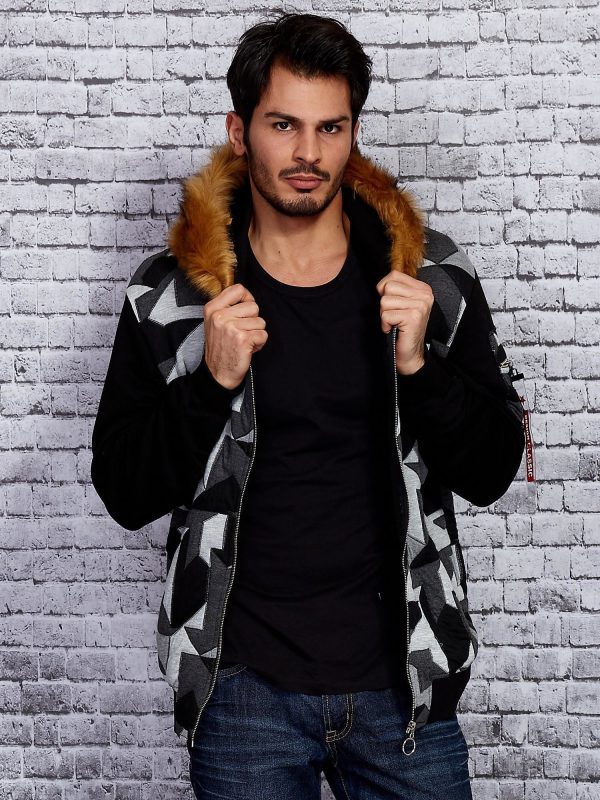 Wholesale Black sweatshirt for men with fur hoodie