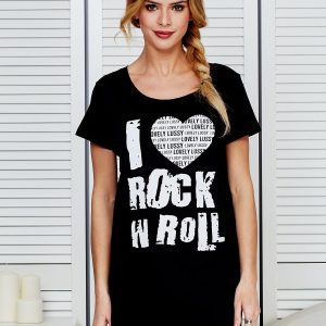 Wholesale Dress black cotton I LOVE ROCK N ROLL