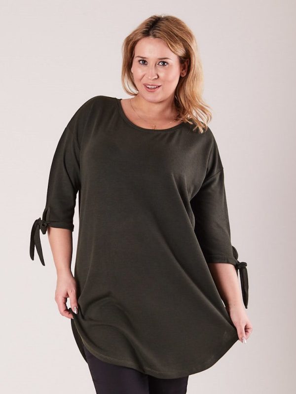 Wholesale Khaki tunic with binding on sleeves PLUS SIZE