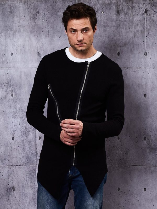 Wholesale Black sweatshirt for men with asymmetrical zippers