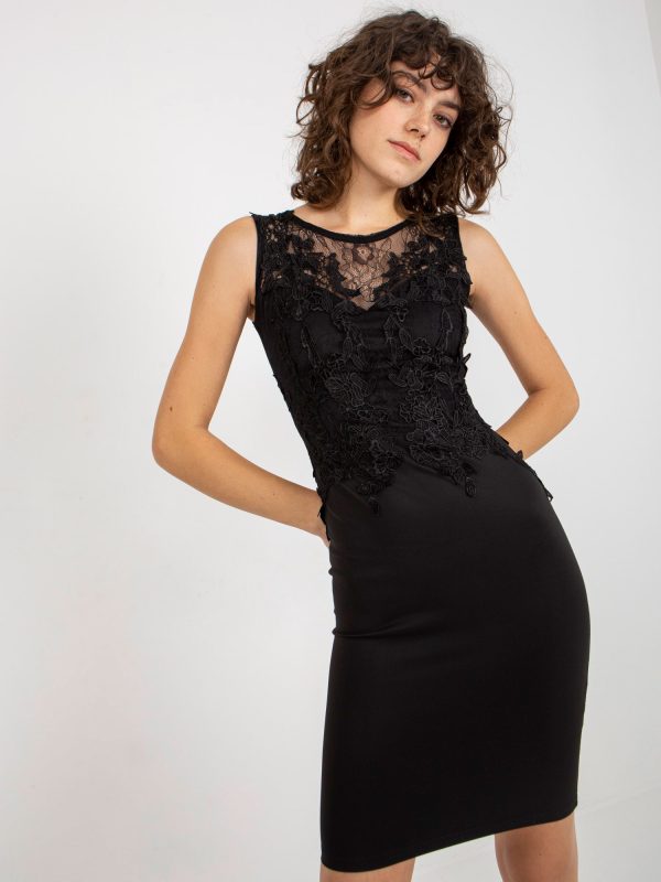Wholesale Black Sleeveless Lace Pencil Cocktail Dress