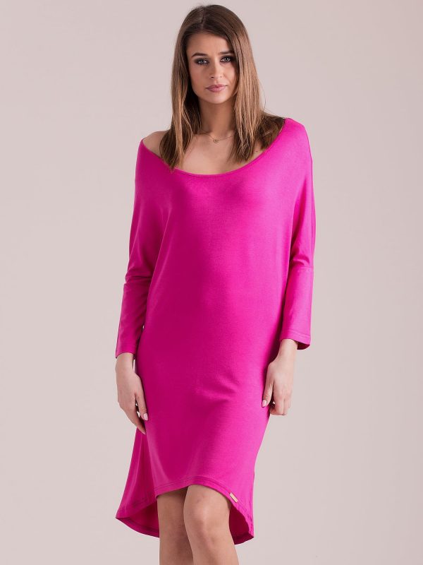 Wholesale Oversize dress with lowered shoulder line dark pink