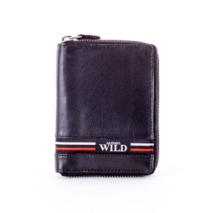 Wholesale Black leather wallet with zipper closure