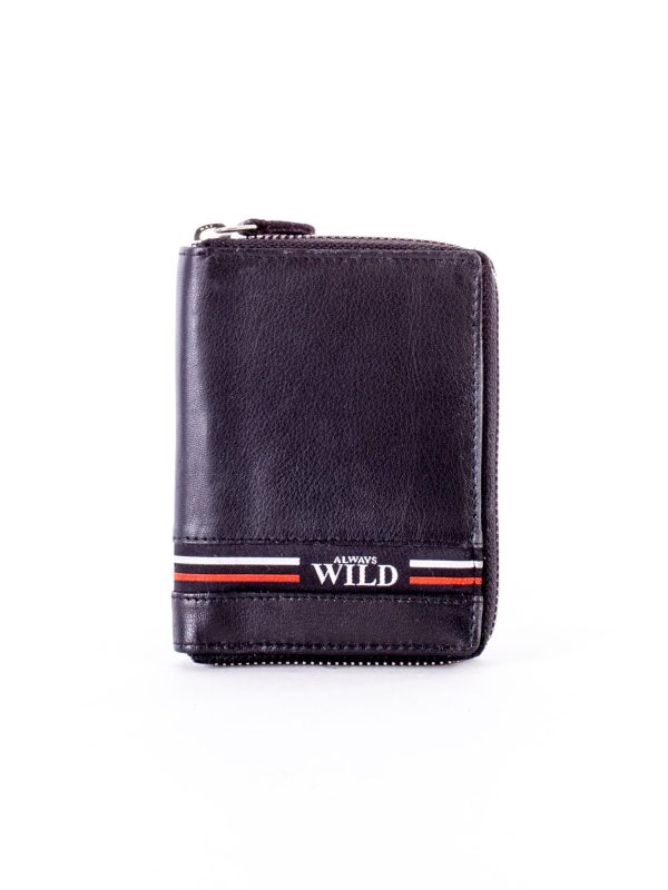 Wholesale Black leather wallet with zipper closure