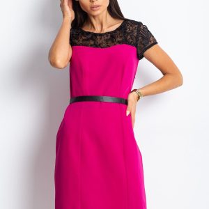 Wholesale Dark pink dress with lace neckline