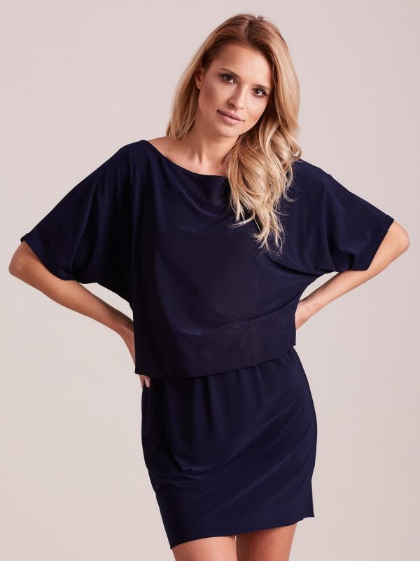 Wholesale Navy blue dress with a neckline on the back