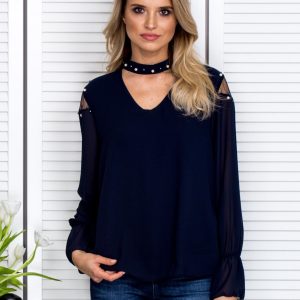 Wholesale Fairy blouse with choker and pearls navy blue