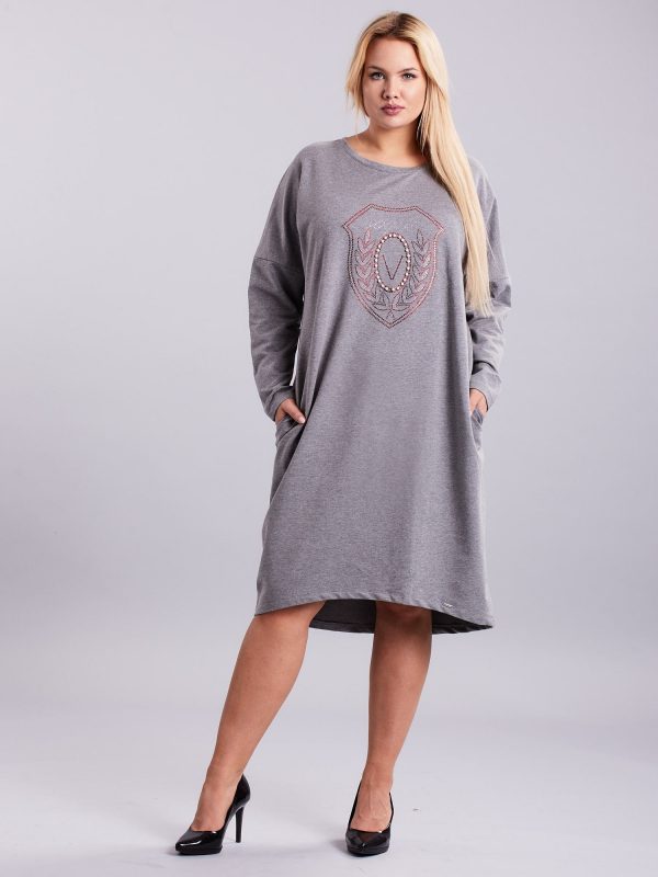 Wholesale Grey sweatshirt dress with pockets PLUS SIZE