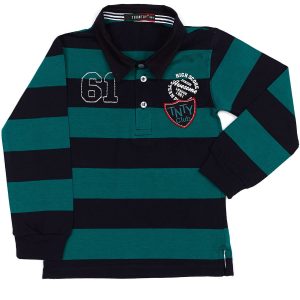 Wholesale Green Striped Cotton Boy Polo Blouse