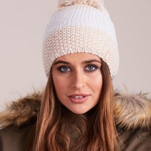 Wholesale 4F White-beige winter hat with pompom