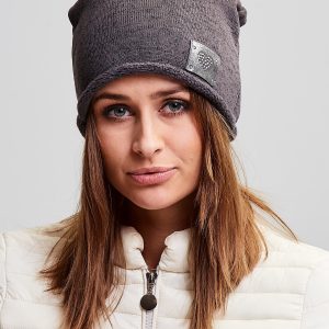 Wholesale Padded cotton beanie hat with patch dark brown