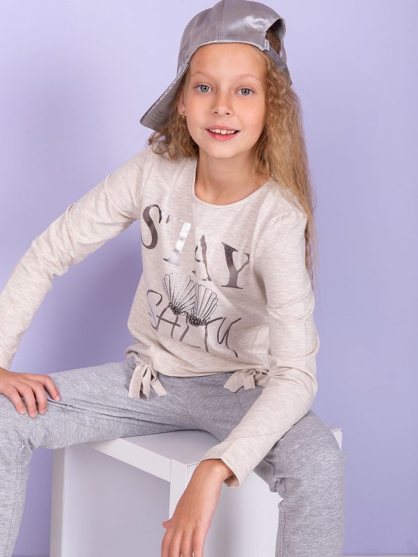 Wholesale Beige sweatshirt for girl with applique