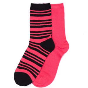 Wholesale Fluoride pink cotton socks smooth and striped 2-pack