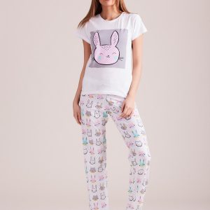 Wholesale White Two Piece Women's Rabbit Pyjamas