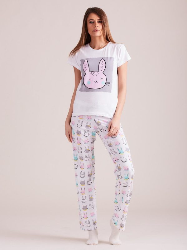 Wholesale White Two Piece Women's Rabbit Pyjamas