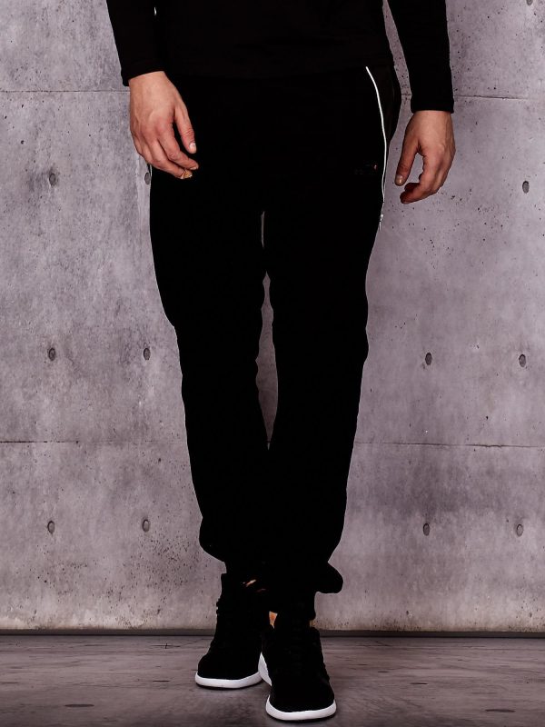 Wholesale Men's black sweatpants with quilted inserts