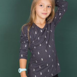 Wholesale Dark grey blouse for girl in golden pineapples