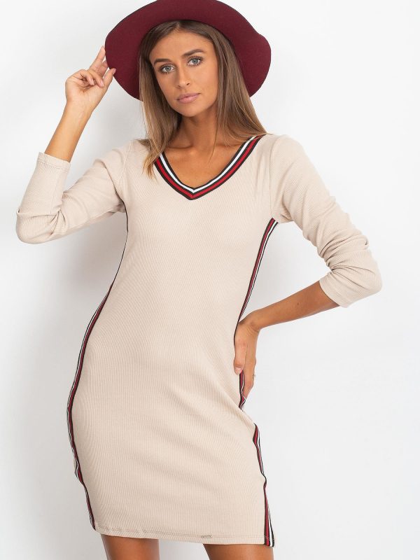 Wholesale Beige fitted dress with stripes