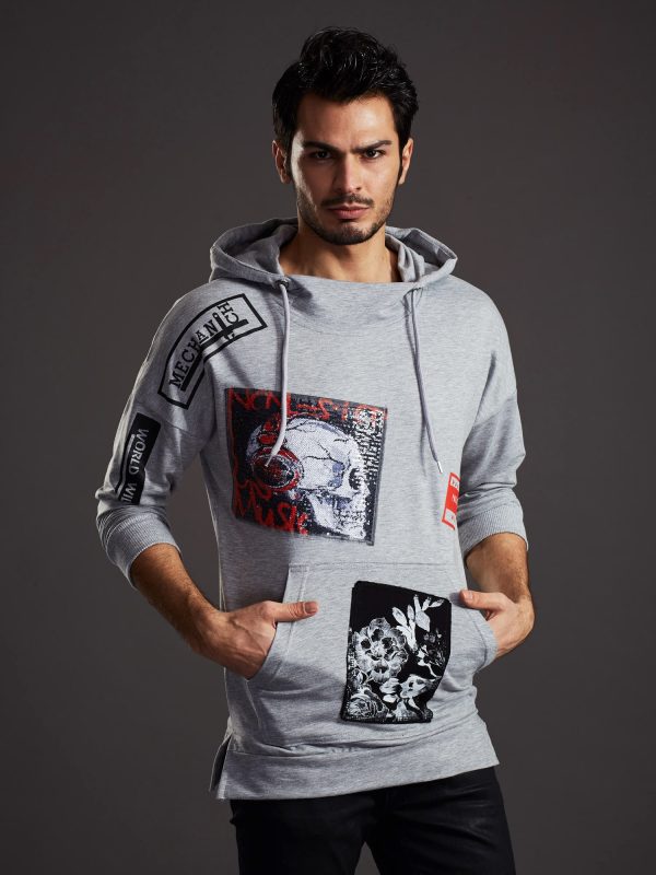 Wholesale Grey sweatshirt for men with skull and stripes