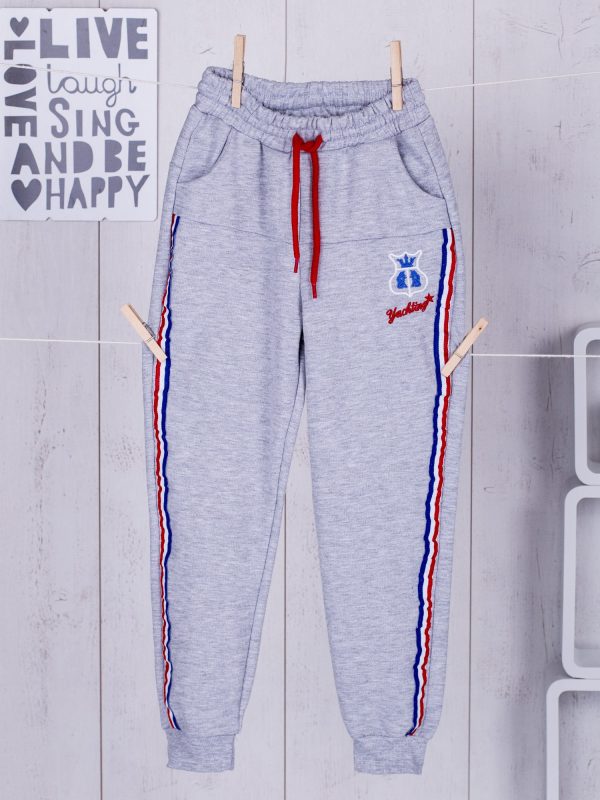 Wholesale Grey sweatpants for boy with colored tape