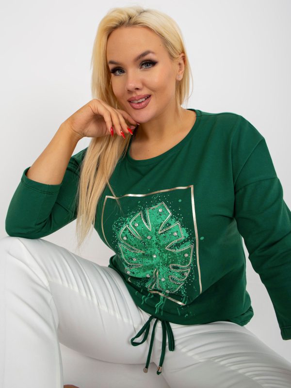 Wholesale Dark green plus size blouse with appliqué and print