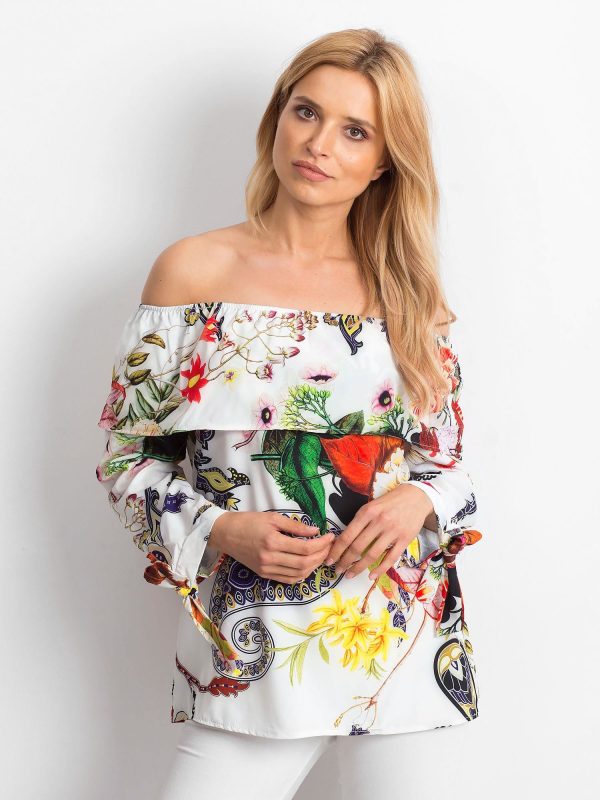 Wholesale Ecru blouse with colorful flowers