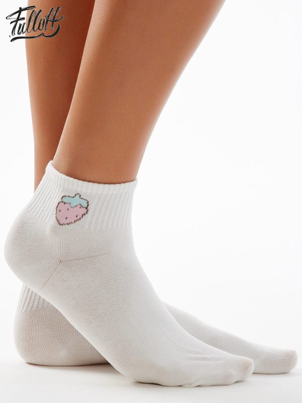 Wholesale FULLOFF Short white cotton socks with strawberry