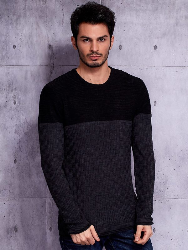 Wholesale Dark gray men's sweater with braided module