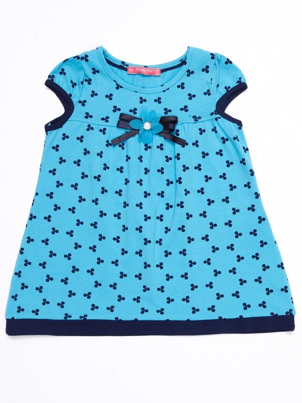 Wholesale Blue children's dress with all over print