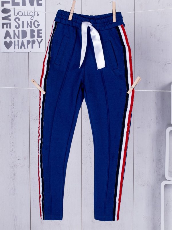 Wholesale Dark blue sweatpants for girl with ribbon