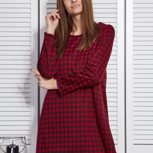 Wholesale Red plaid dress with a trapezoidal cut