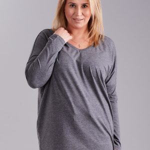 Wholesale Dark gray blouse with V-neck PLUS SIZE