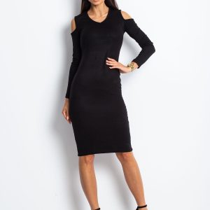 Wholesale Black Cold Arms Knitted Dress