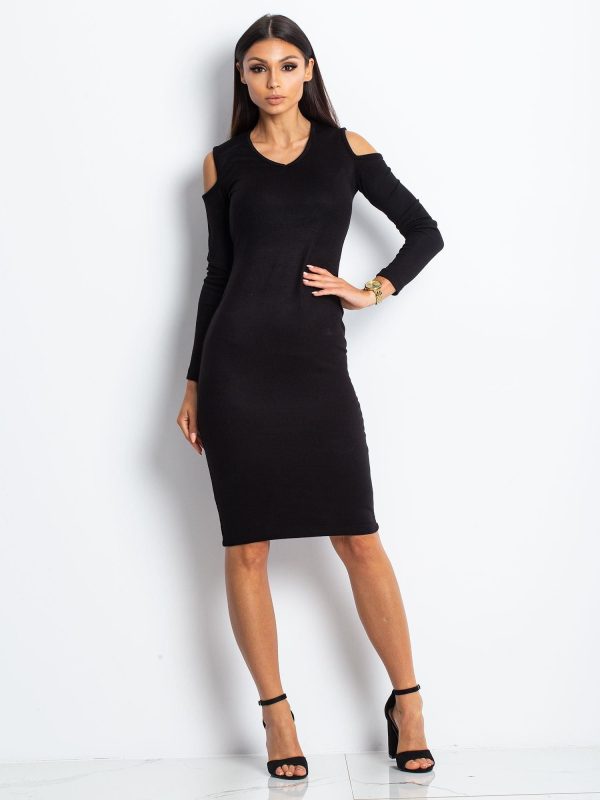 Wholesale Black Cold Arms Knitted Dress