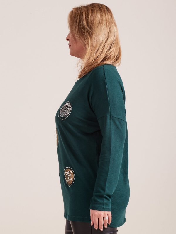 Wholesale Dark green blouse with appliqué and beads PLUS SIZE