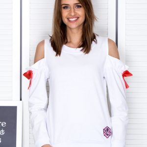 Wholesale White cut out sweatshirt with ribbons