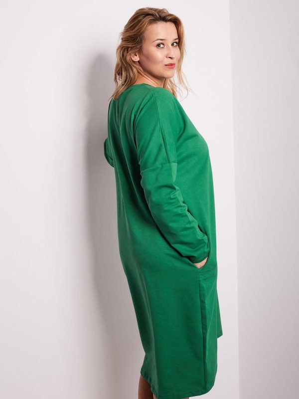 Wholesale Green sweatshirt dress with pockets PLUS SIZE