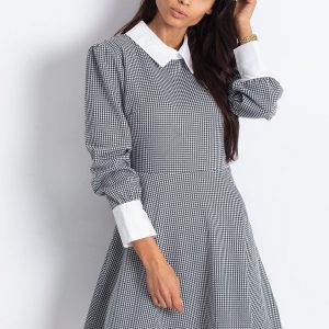 Wholesale Fine checkered dress with collar black