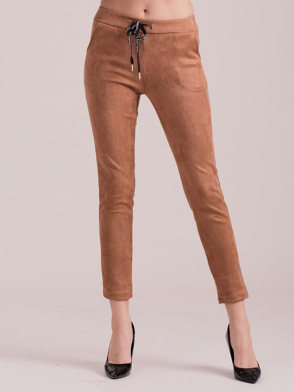 Wholesale Brown trousers with imitation suede