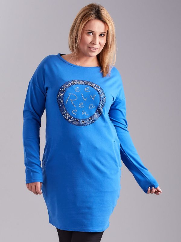 Wholesale Women's blue dress with plus size applique