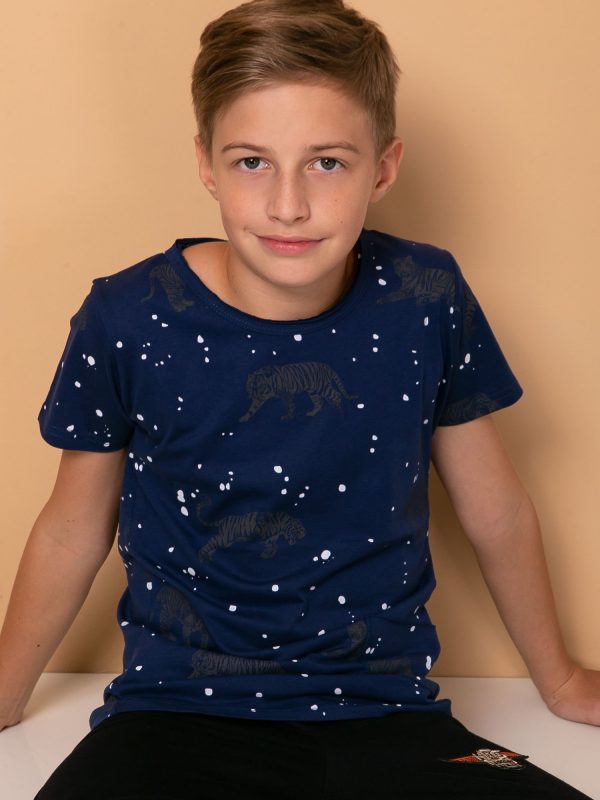 Wholesale Navy blue t-shirt for boy in tigers