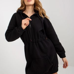 Wholesale Basic black mini sweatshirt dress with zipper